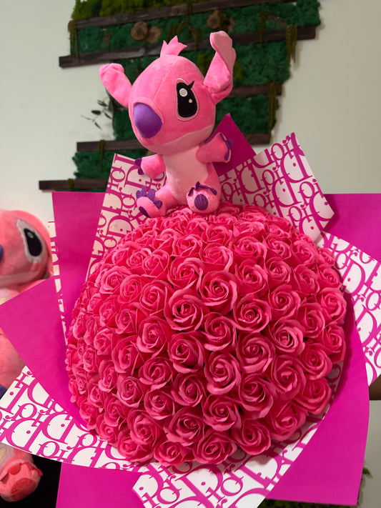 Buchet Roz Premium cu Angel 💖 | 101 Trandafiri