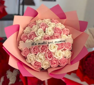 Buchet Premium Roz & Alb | 37 trandafiri